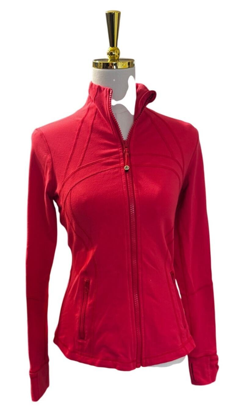 Lululemon Define Jacket Full Zip Pink Size 8 Luon Thumbholes Gold Hardware